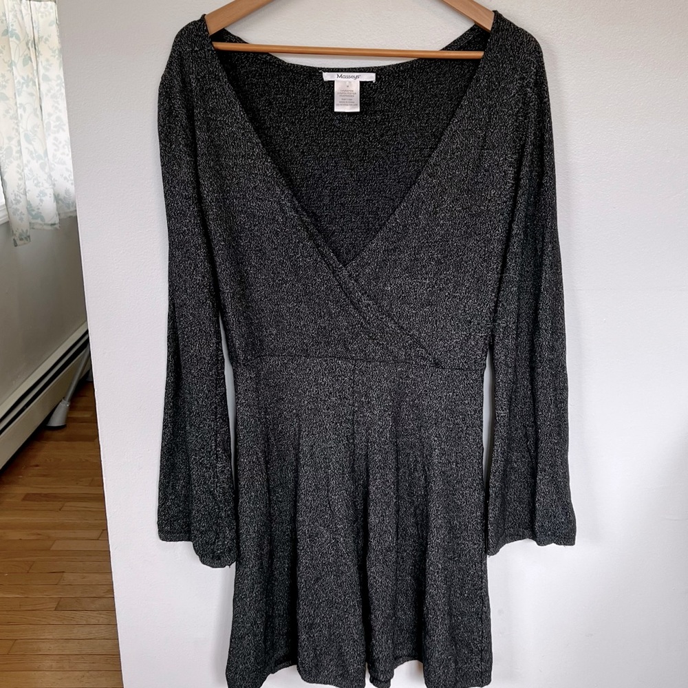 JERSEY MOCK WRAP DRESS WITH SILVER THREAD DETAIL